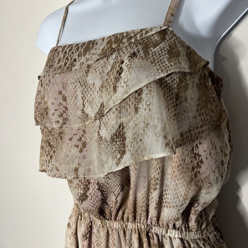 Express Maxi Dress Womens Medium Flowy Tiered Animal Print Mesh Chiffon Boho - Picture 10 of 14